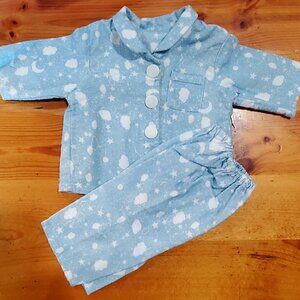 American Girl type Soft Flannel Long Sleeve Pant Pajamas Light Blue